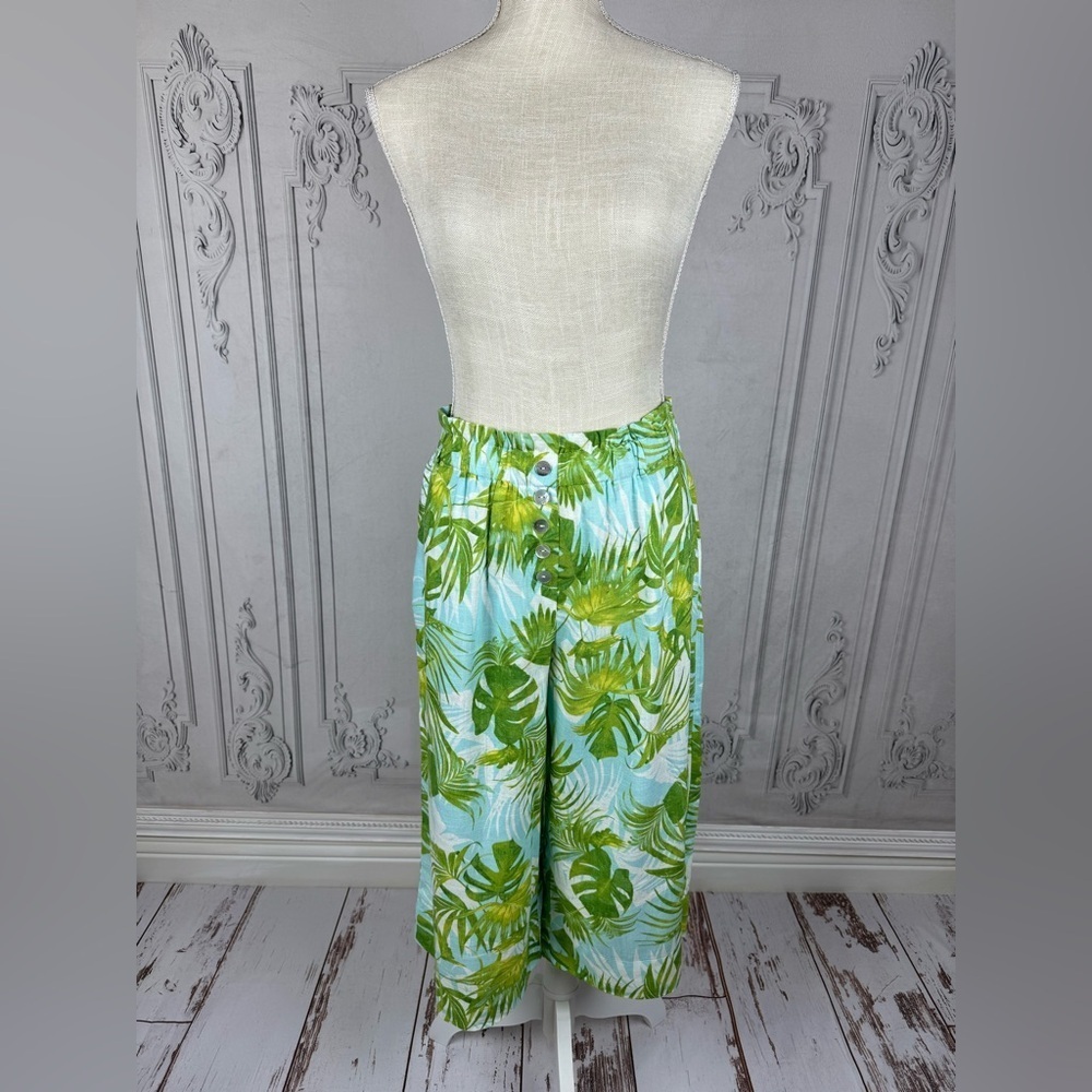 Paradise Palms Casual Printed Linen Blend Beachwear Capri Pants - Picture 4 of 13
